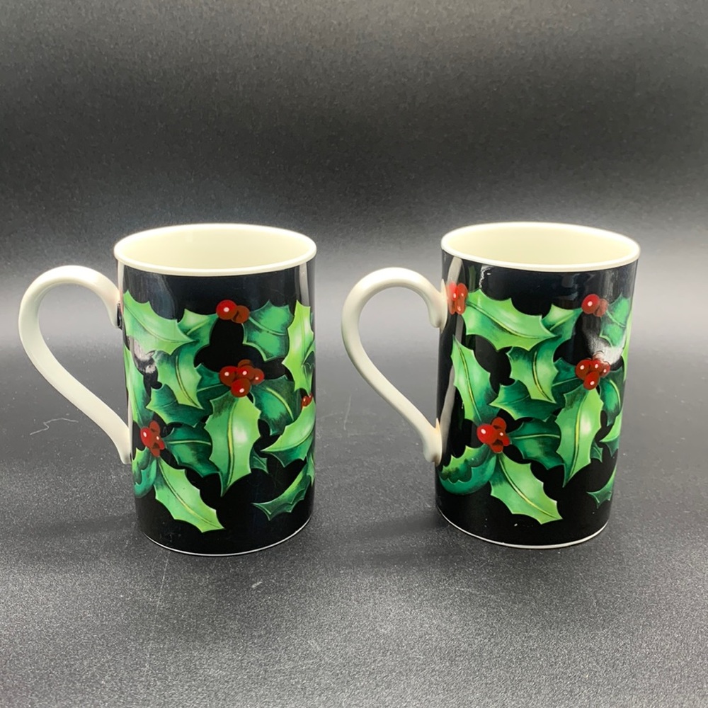 Pair of Dunoon Stoneware Scotland Holly Design Coffee Cups
